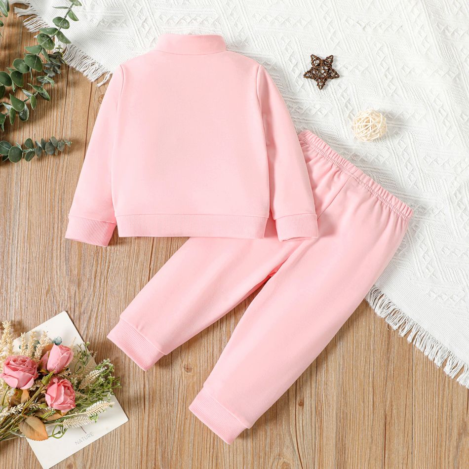 2pcs Baby Girl Letter Print Pink Twist Knot Long-sleeve Sweatshirt and Sweatpants Set Pink big image 2