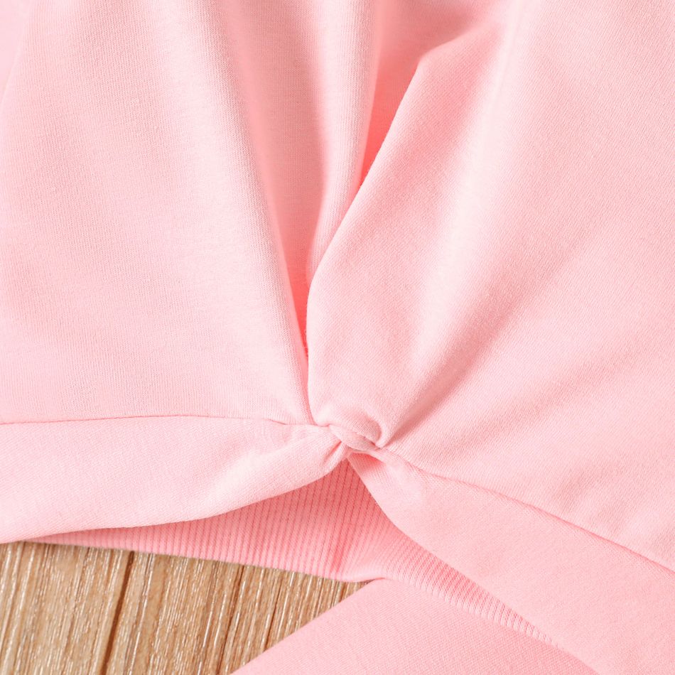 2pcs Baby Girl Letter Print Pink Twist Knot Long-sleeve Sweatshirt and Sweatpants Set Pink big image 4