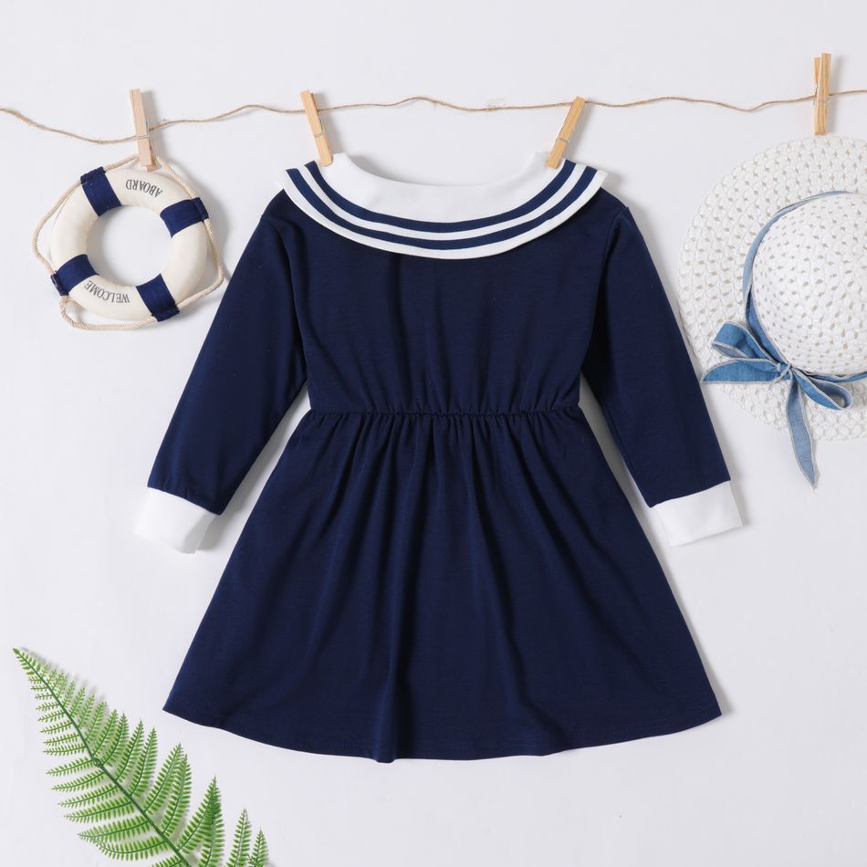 1 Stück Kleinkinder Mädchen Hypertaktil Preppy-Stil Kleider Königsblau big image 2