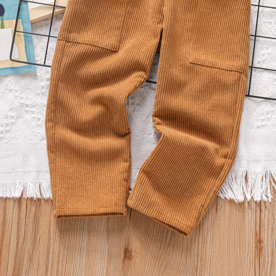 Toddler Boy Solid Color Ribbed Pocket Design Pants Brown big image 5