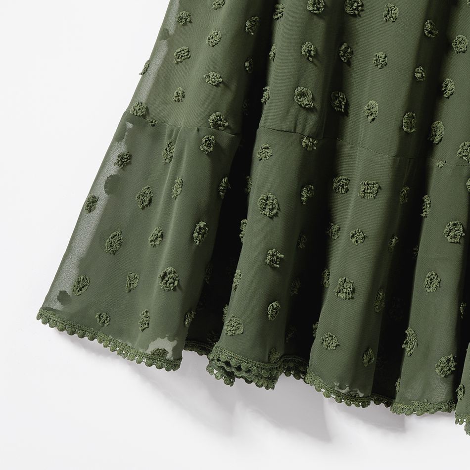 Mommy and Me Army Green Ruffle-sleeve Lace Detail Swiss Dot Dress Army green big image 6