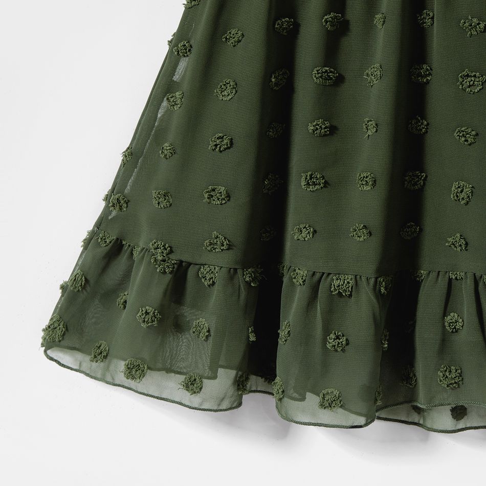 Mommy and Me Army Green Ruffle-sleeve Lace Detail Swiss Dot Dress Army green big image 11