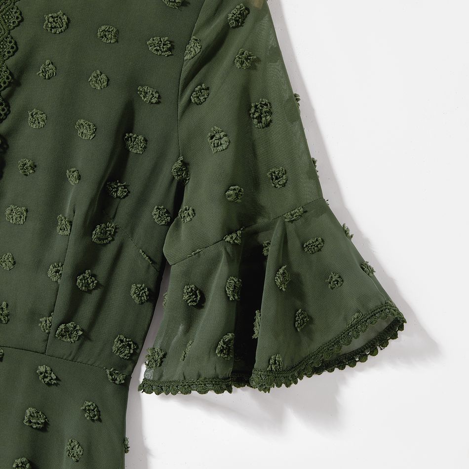 Mommy and Me Army Green Ruffle-sleeve Lace Detail Swiss Dot Dress Army green big image 5
