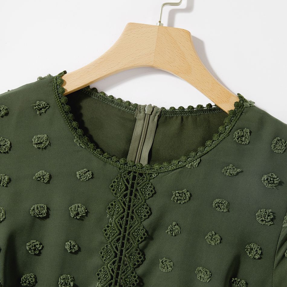 Mommy and Me Army Green Ruffle-sleeve Lace Detail Swiss Dot Dress Army green big image 3