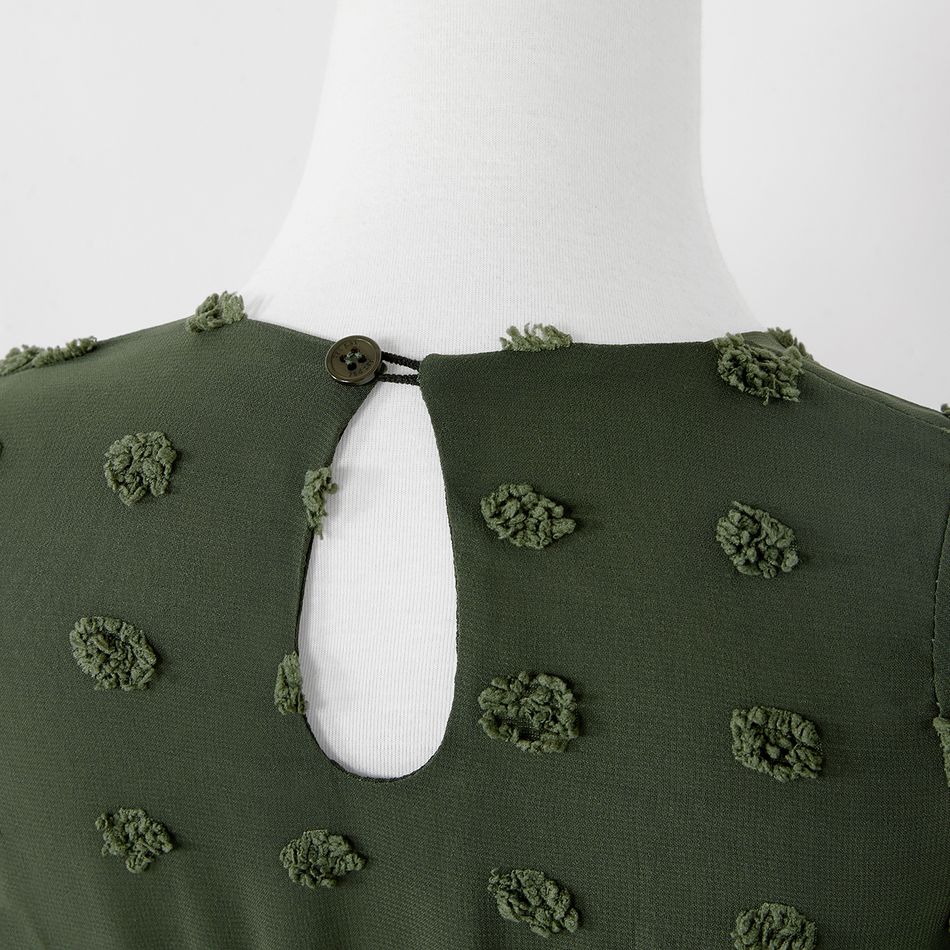 Mommy and Me Army Green Ruffle-sleeve Lace Detail Swiss Dot Dress Army green big image 9