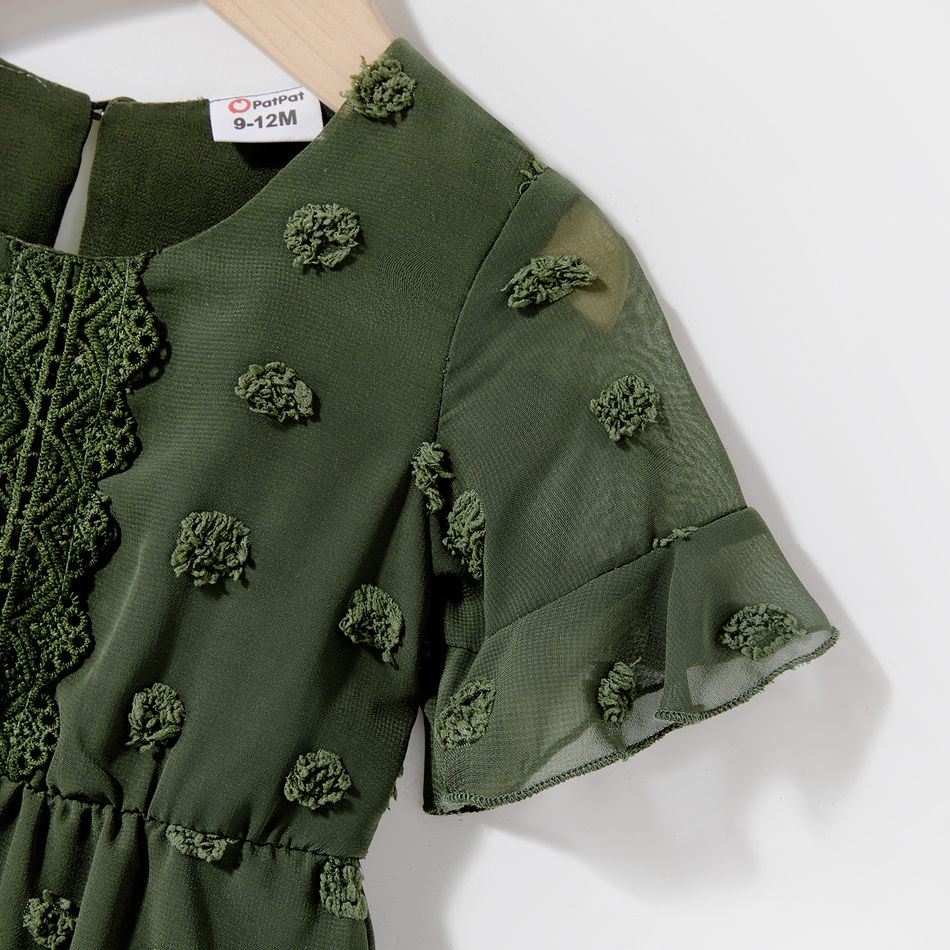 Mommy and Me Army Green Ruffle-sleeve Lace Detail Swiss Dot Dress Army green big image 10