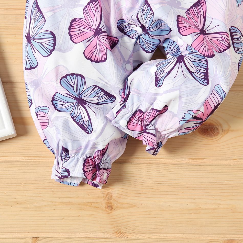 Baby Girl Statement Collar Long-sleeve Allover Butterfly Print Jumpsuit purplewhite big image 5