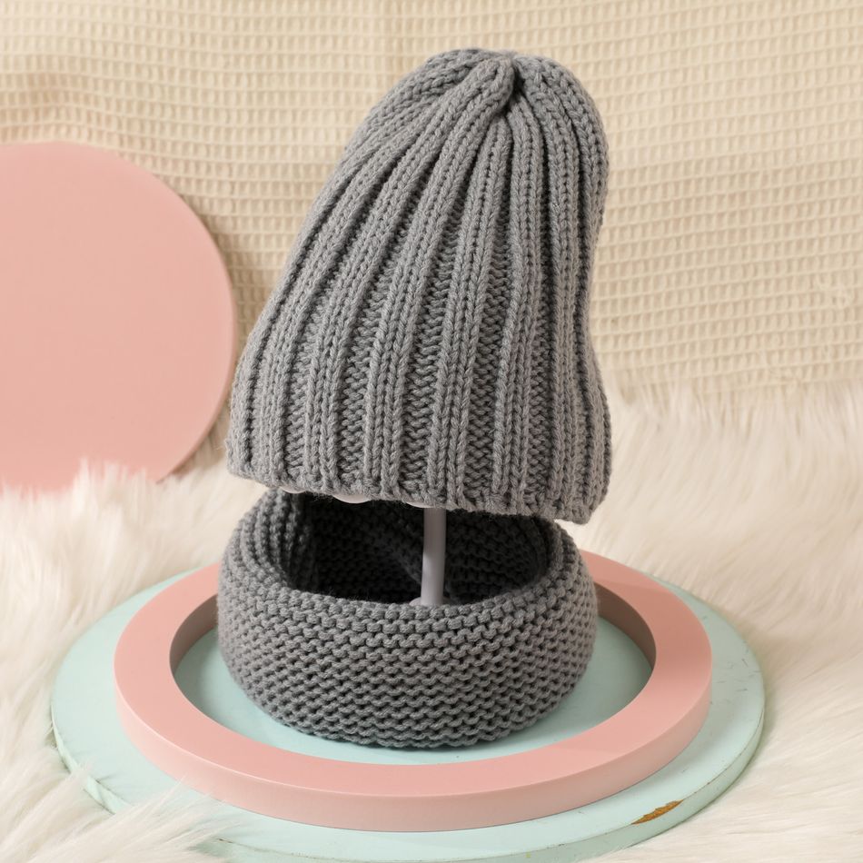 Baby / Toddler Simple Plain Knit Beanie Hat & Scarf Set Grey