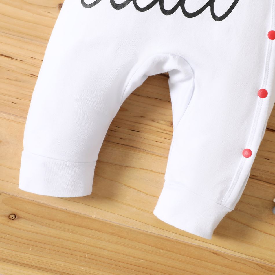 Baby Boy/Girl 95% Cotton Long-sleeve Love Heart & Letter Print Snap Jumpsuit White big image 5