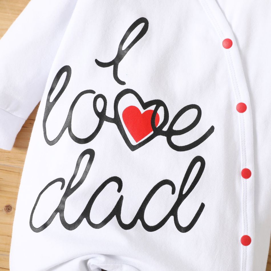 Baby Boy/Girl 95% Cotton Long-sleeve Love Heart & Letter Print Snap Jumpsuit White big image 4