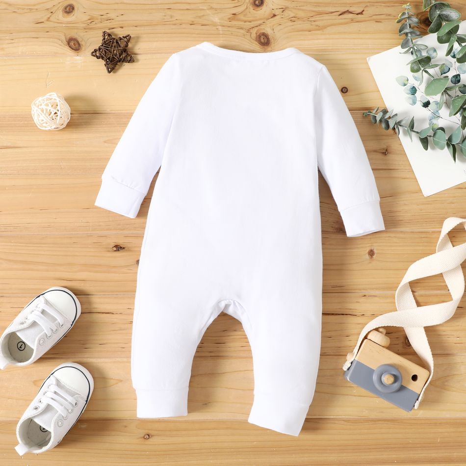 Baby Boy/Girl 95% Cotton Long-sleeve Love Heart & Letter Print Snap Jumpsuit White big image 6