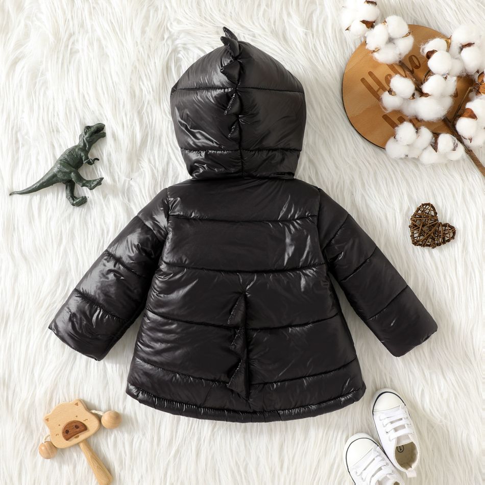 Baby Boy/Girl 3D Dinosaur Design Thickened Thermal Lined Quilted Long-sleeve Hooded Coat Black big image 6
