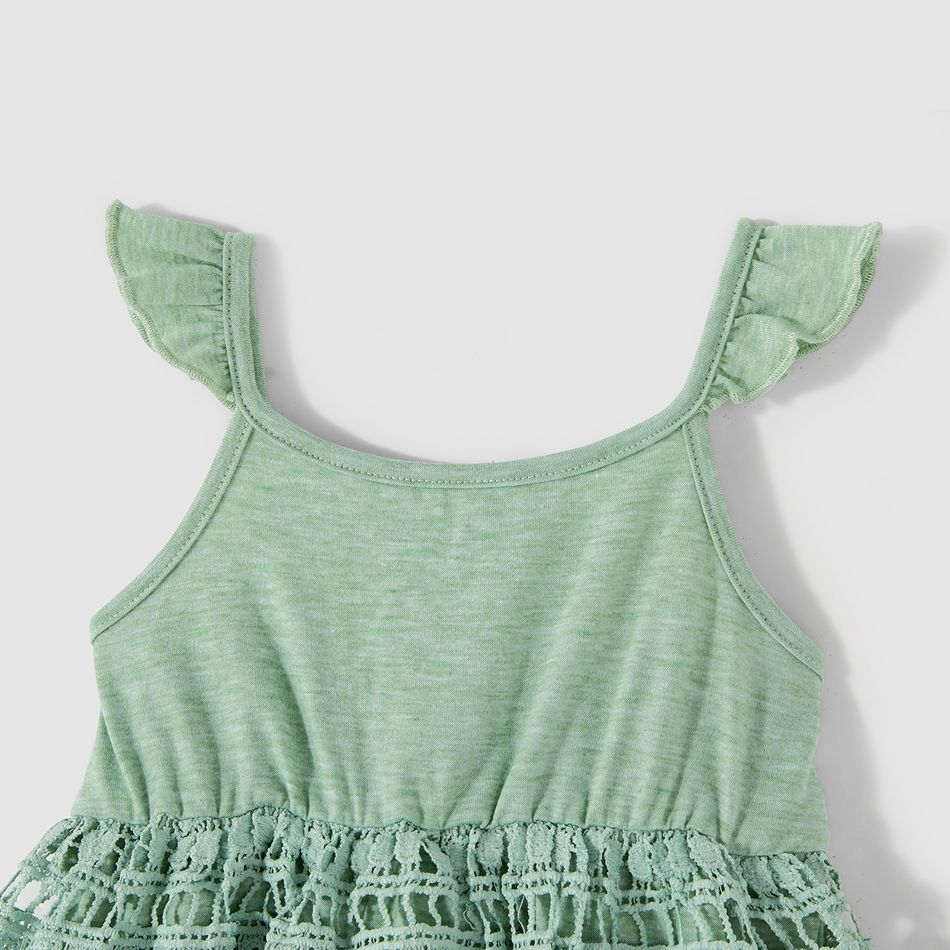 Family Matching Button Front Green Lace Spliced Cami Dresses and Colorblock Short-sleeve T-shirts Sets Green big image 9
