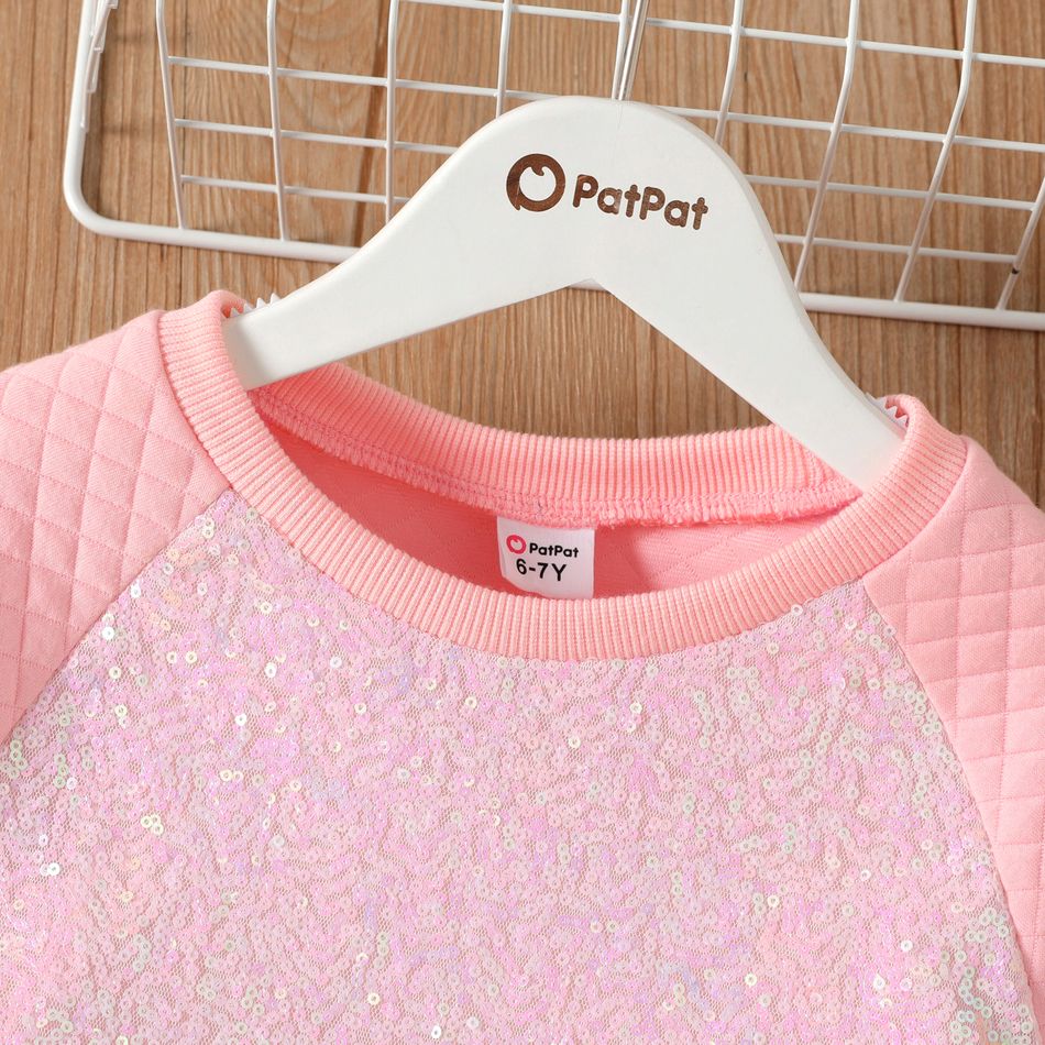 Criança Menina Costuras de tecido Quadrados Pullover Sweatshirt Rosa big image 2