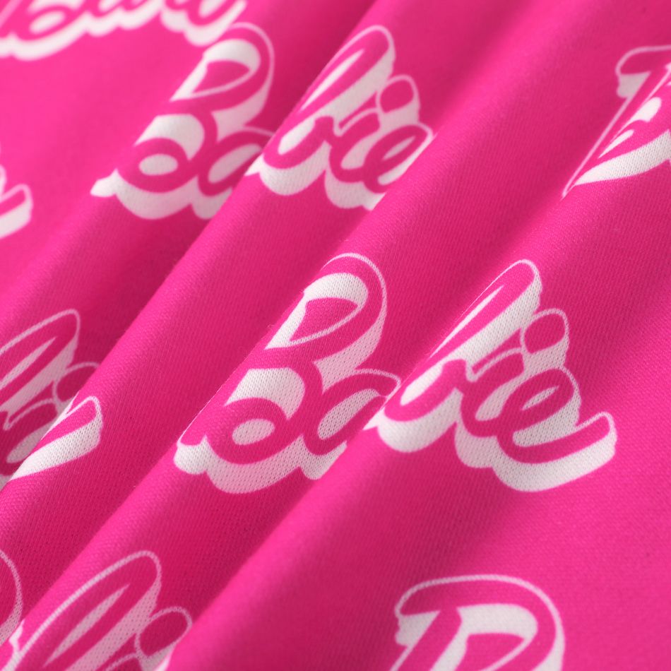 Barbie 2pcs Kid Girl Letter Allover Print Long-sleeve Dress and Cap Set Pink big image 6