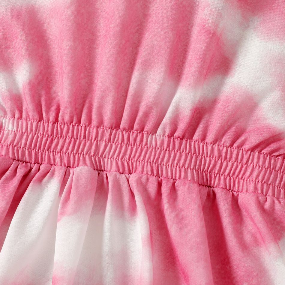Kid Girl Tie Dyed Waisted Long-sleeve Pink Hooded Sweatshirt Dress Pink big image 5