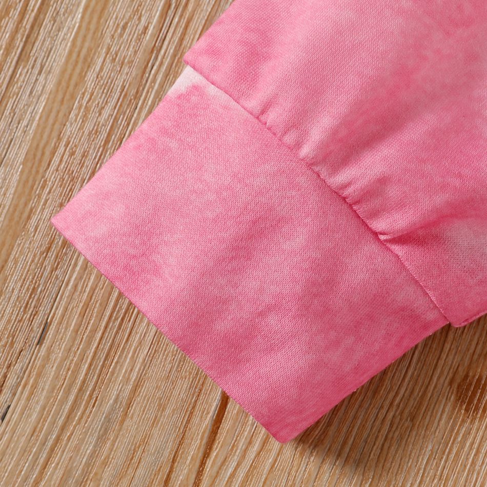 Kid Girl Tie Dyed Waisted Long-sleeve Pink Hooded Sweatshirt Dress Pink big image 4