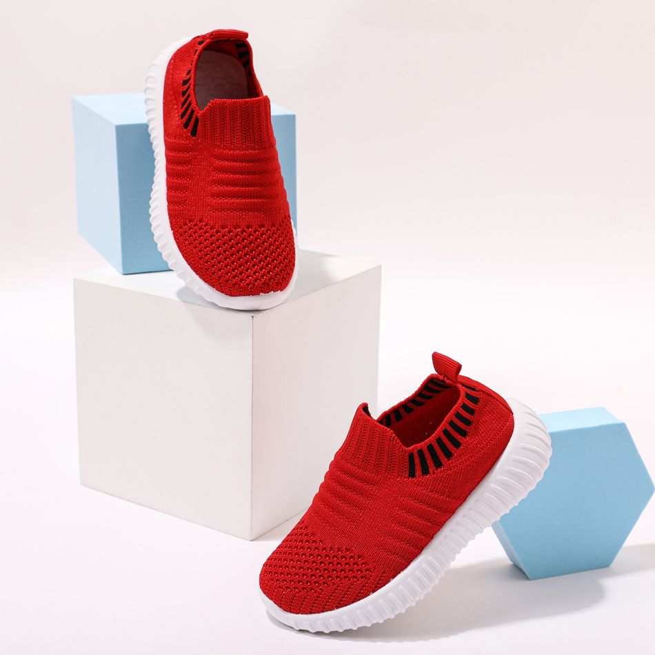 Toddler / Kid Breathable Knitted Solid Sneakers Red big image 10