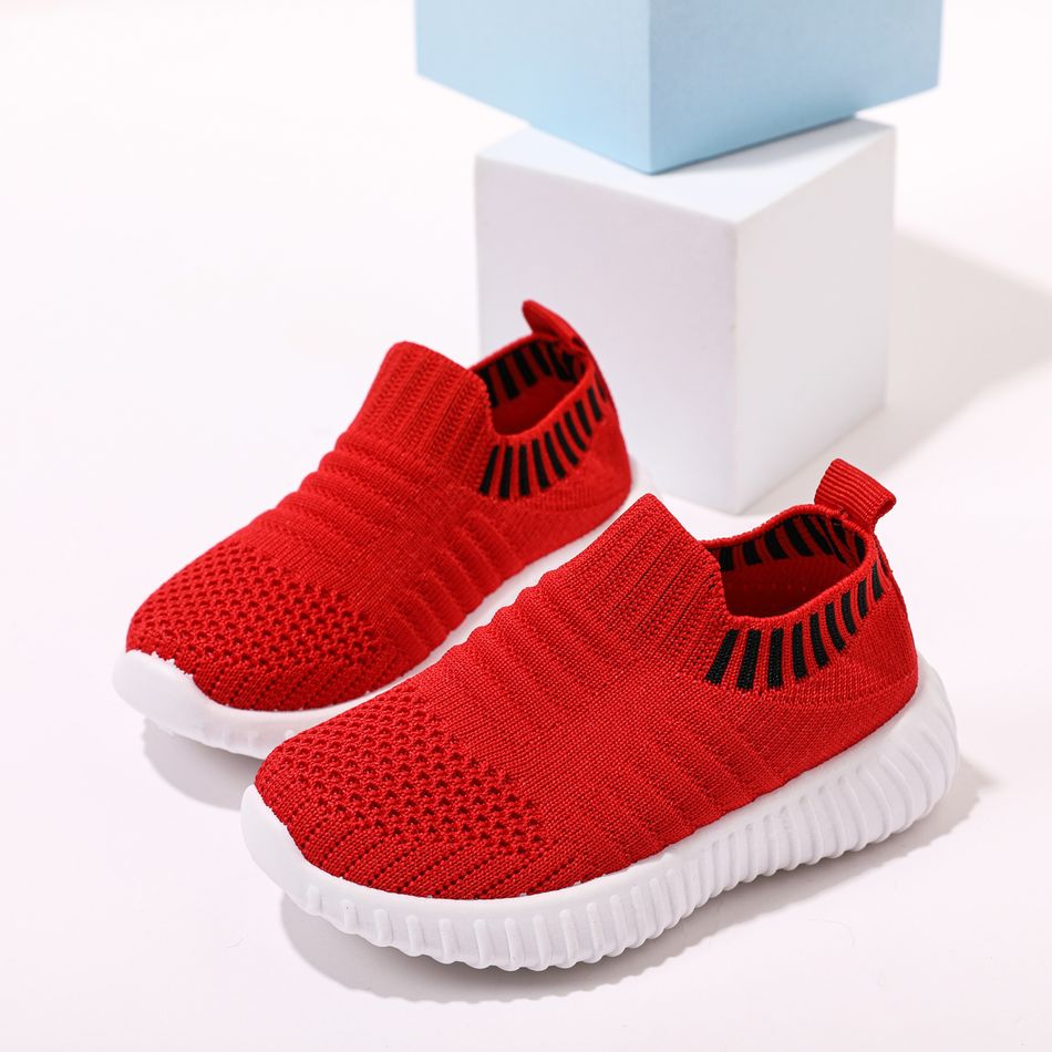 Toddler / Kid Breathable Knitted Solid Sneakers Red big image 6