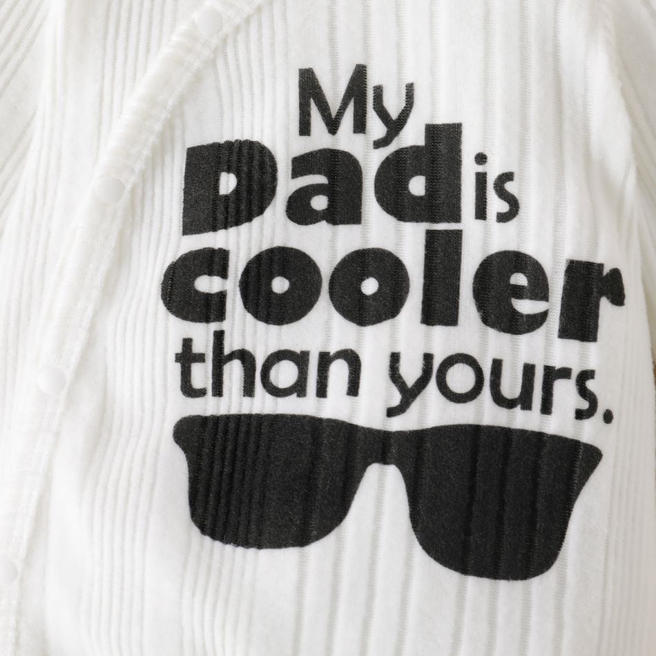 100% Cotton Baby Boy/Girl Sunglasses & Letter Print Rib Knit Snap Jumpsuit White big image 5