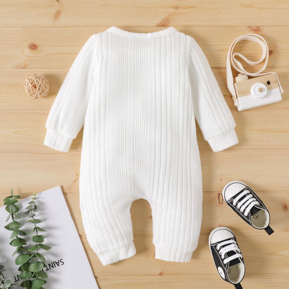 100% Cotton Baby Boy/Girl Sunglasses & Letter Print Rib Knit Snap Jumpsuit White big image 3