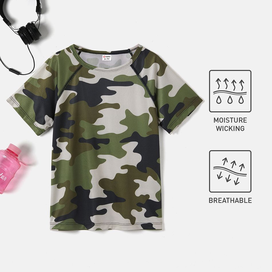 Activewear Moisture Wicking Kid Boy Camouflage Print Breathable Short Raglan Sleeve Tee CAMOUFLAGE