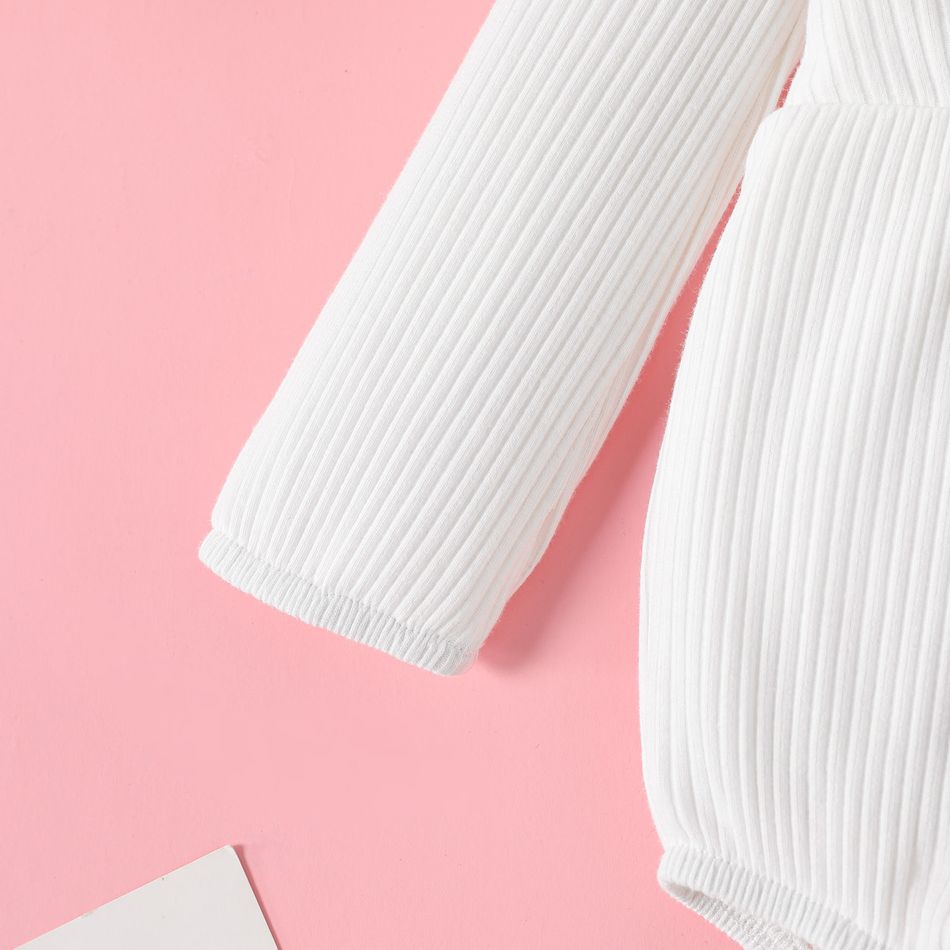 Baby Girl Cotton Rib Knit Long-sleeve Ruffle Collar Romper White