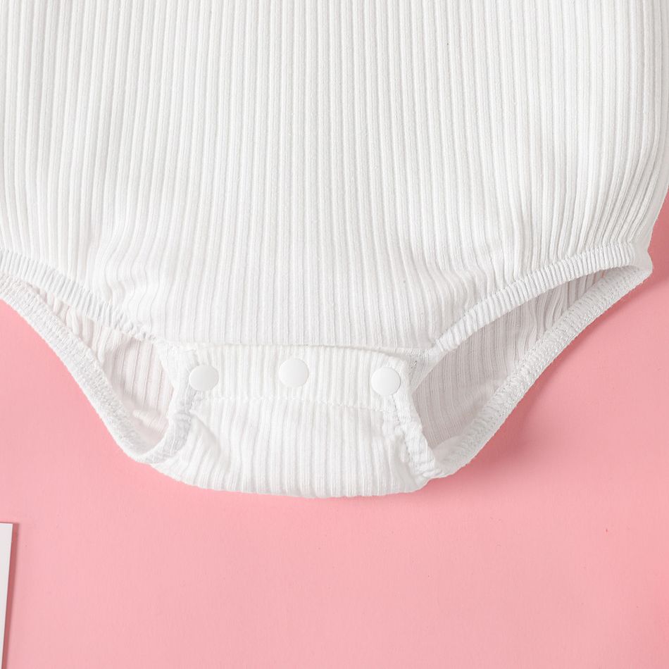 Baby Girl Cotton Rib Knit Long-sleeve Ruffle Collar Romper White big image 5