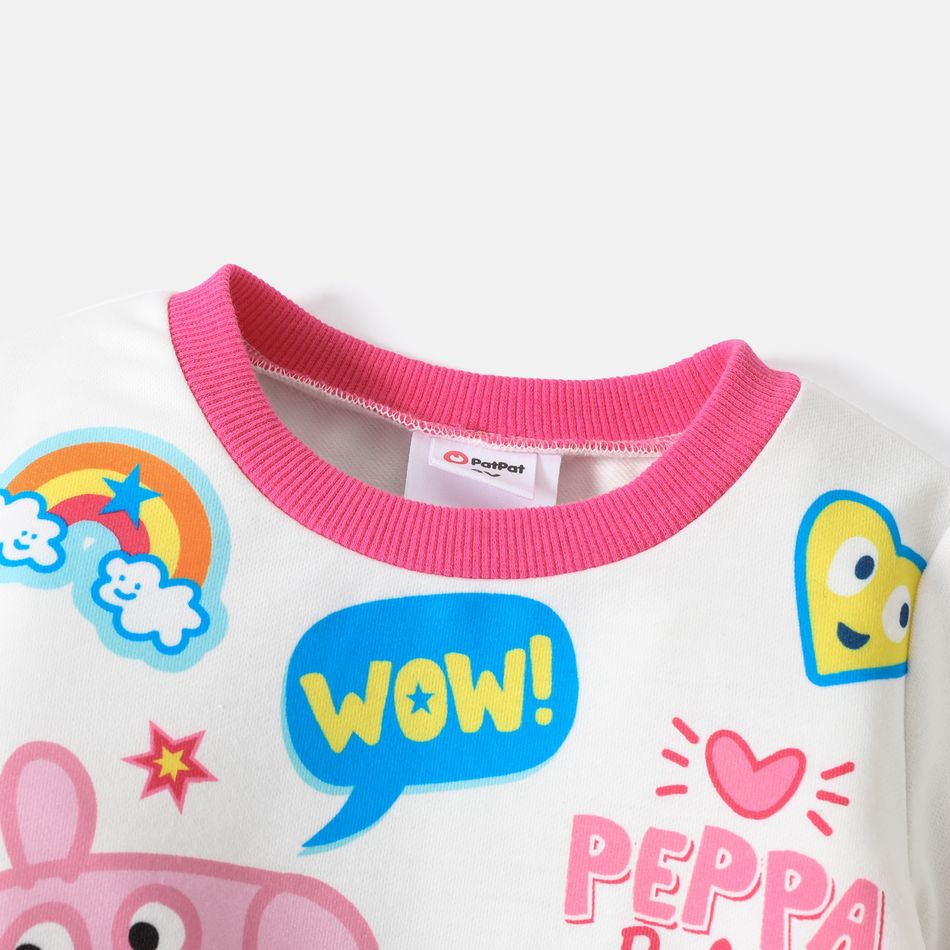 Peppa Pig 2pcs Toddler Girl Letter Print Sweatshirt and Rainbow Embroidered Cotton Pants Set Roseo big image 4
