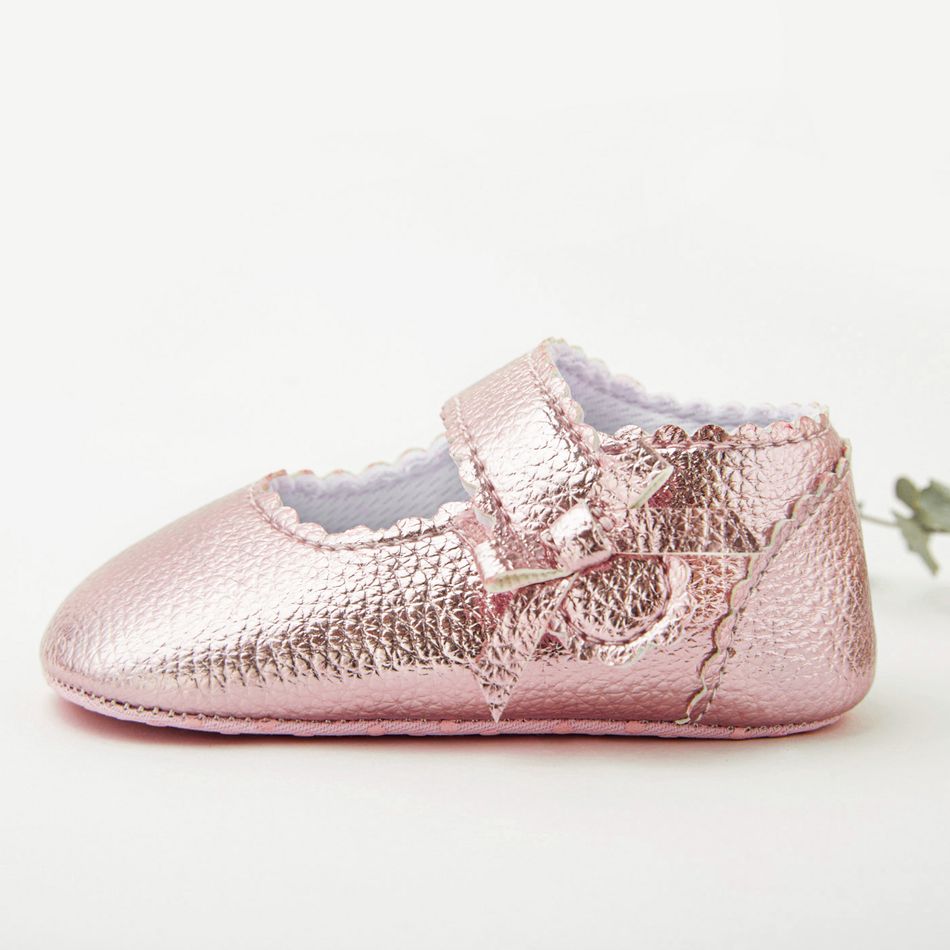 Baby / Toddler Wavy Trim Bow Velcro Prewalker Shoes Dark Pink