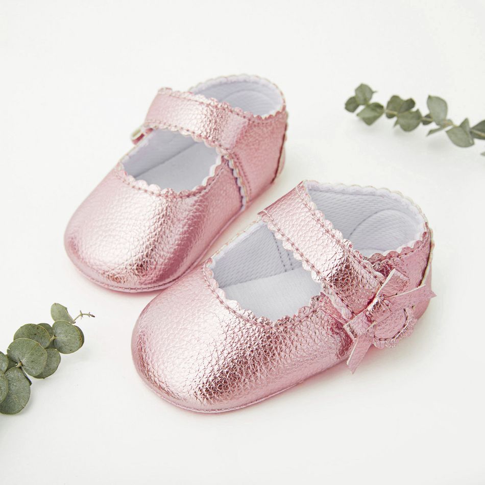 Baby / Toddler Wavy Trim Bow Velcro Prewalker Shoes Dark Pink