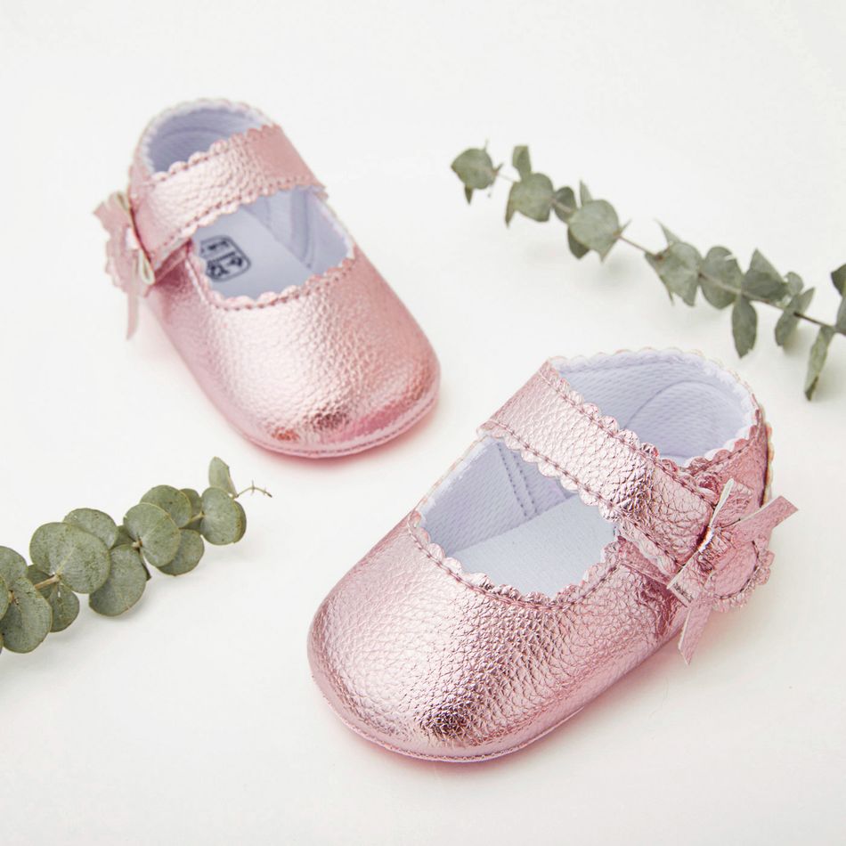 Baby / Toddler Wavy Trim Bow Velcro Prewalker Shoes Dark Pink big image 2