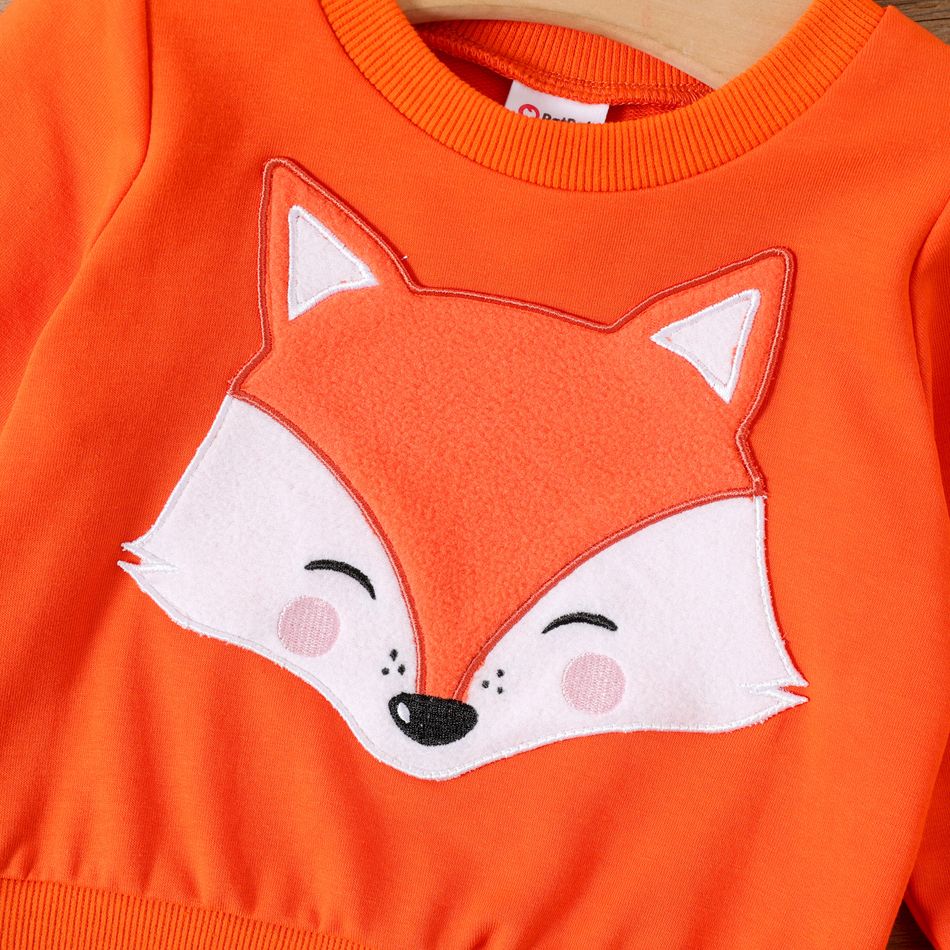 2pcs Baby Boy Fox Embroidered Long-sleeve Sweatshirt and Sweatpants Set Orange red big image 4