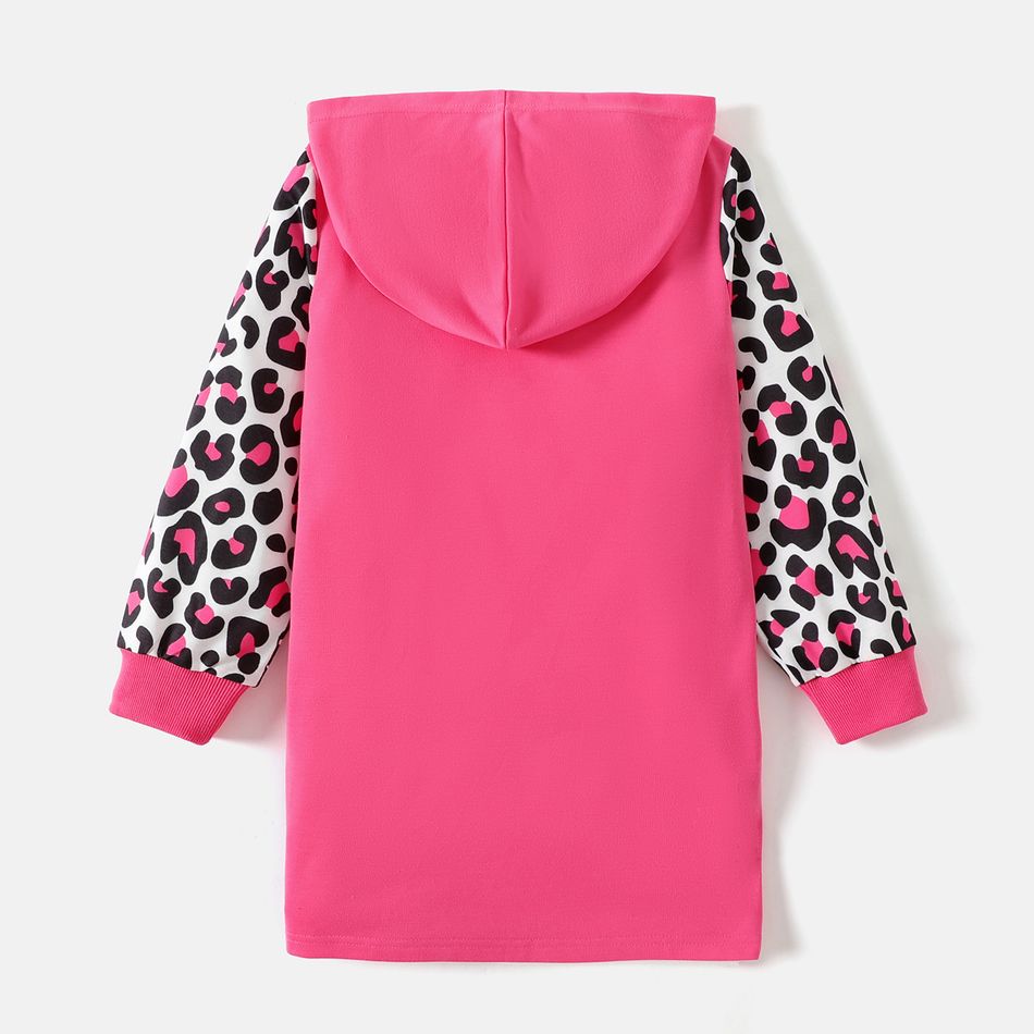 L.O.L. SURPRISE! Kid Girl Character Leopard Print Colorblock Pocket Design Hooded Sweatshirt Dress Pink big image 5