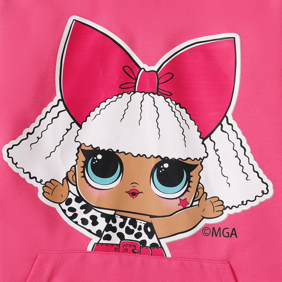 L.O.L. SURPRISE! Kid Girl Character Leopard Print Colorblock Pocket Design Hooded Sweatshirt Dress Pink big image 2