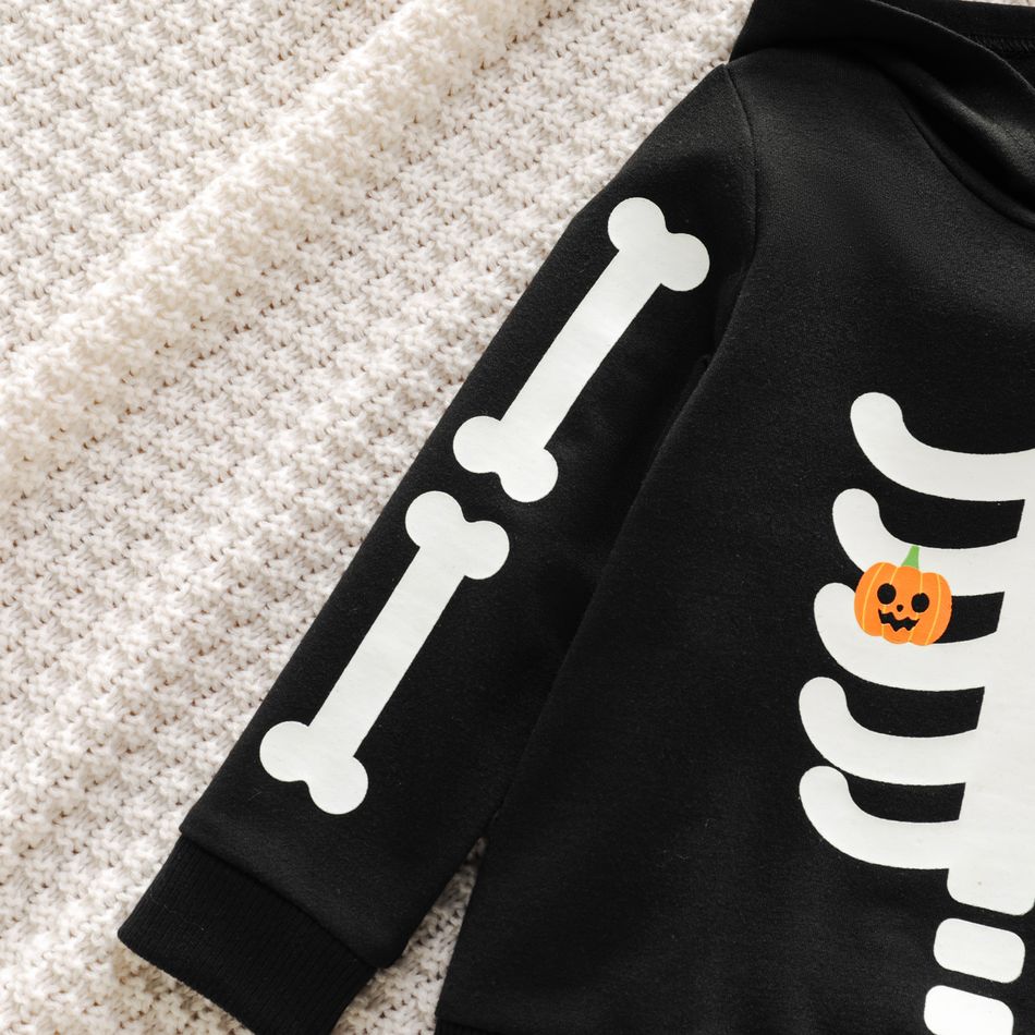 Toddler Boy/Girl Halloween Reflective Skeleton Print Hoodie Sweatshirts Black big image 3