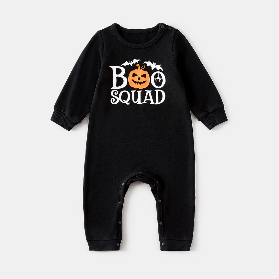 Halloween Glow In The Dark Pumpkin & Letter Print Family Matching Long-sleeve Sweatshirts Black big image 13