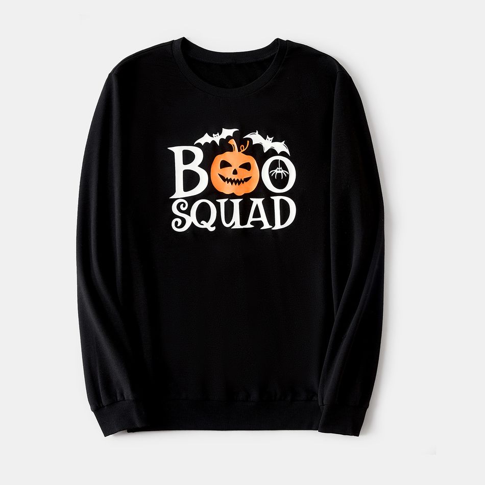 Halloween Glow In The Dark Pumpkin & Letter Print Family Matching Long-sleeve Sweatshirts Black big image 4