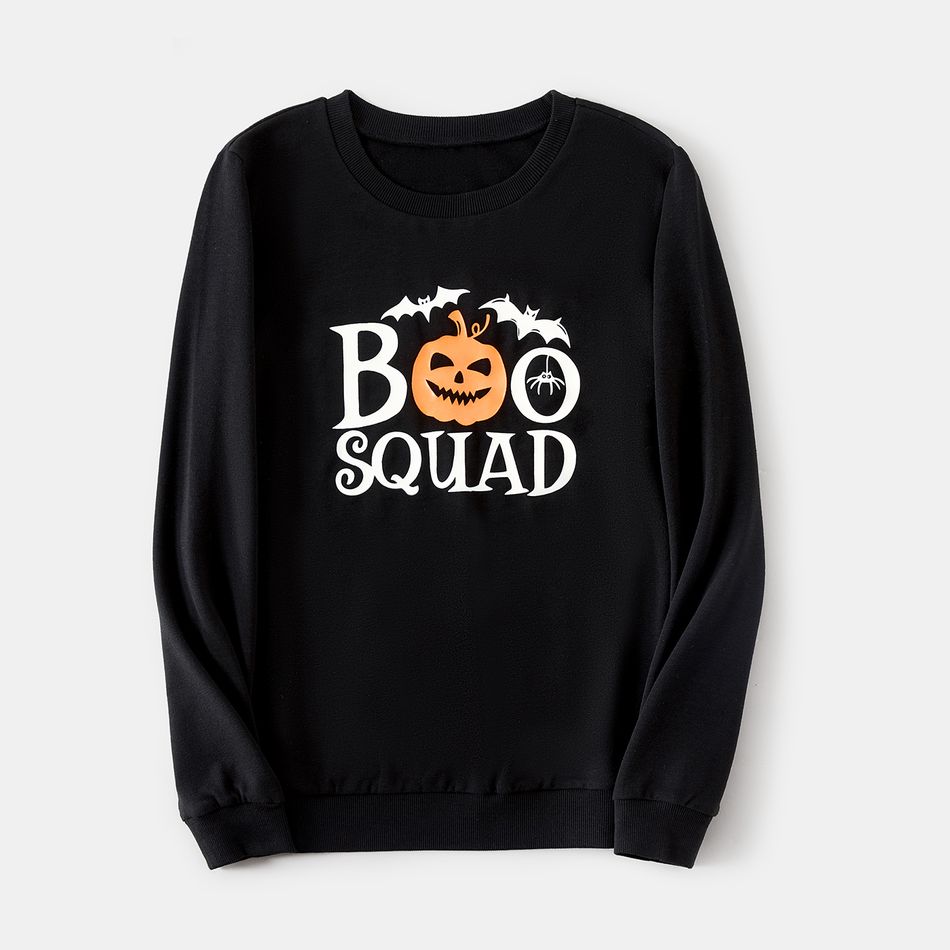Halloween Glow In The Dark Pumpkin & Letter Print Family Matching Long-sleeve Sweatshirts Black big image 8