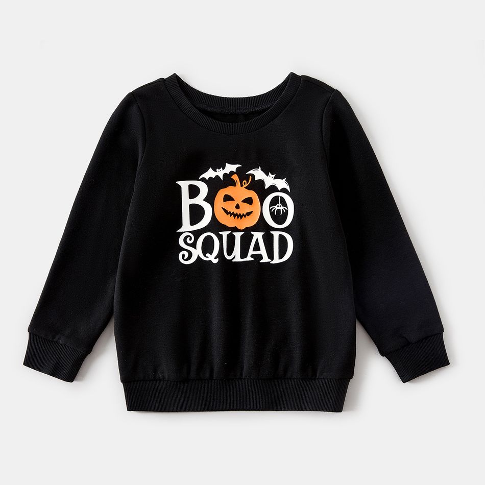 Halloween Glow In The Dark Pumpkin & Letter Print Family Matching Long-sleeve Sweatshirts Black big image 10