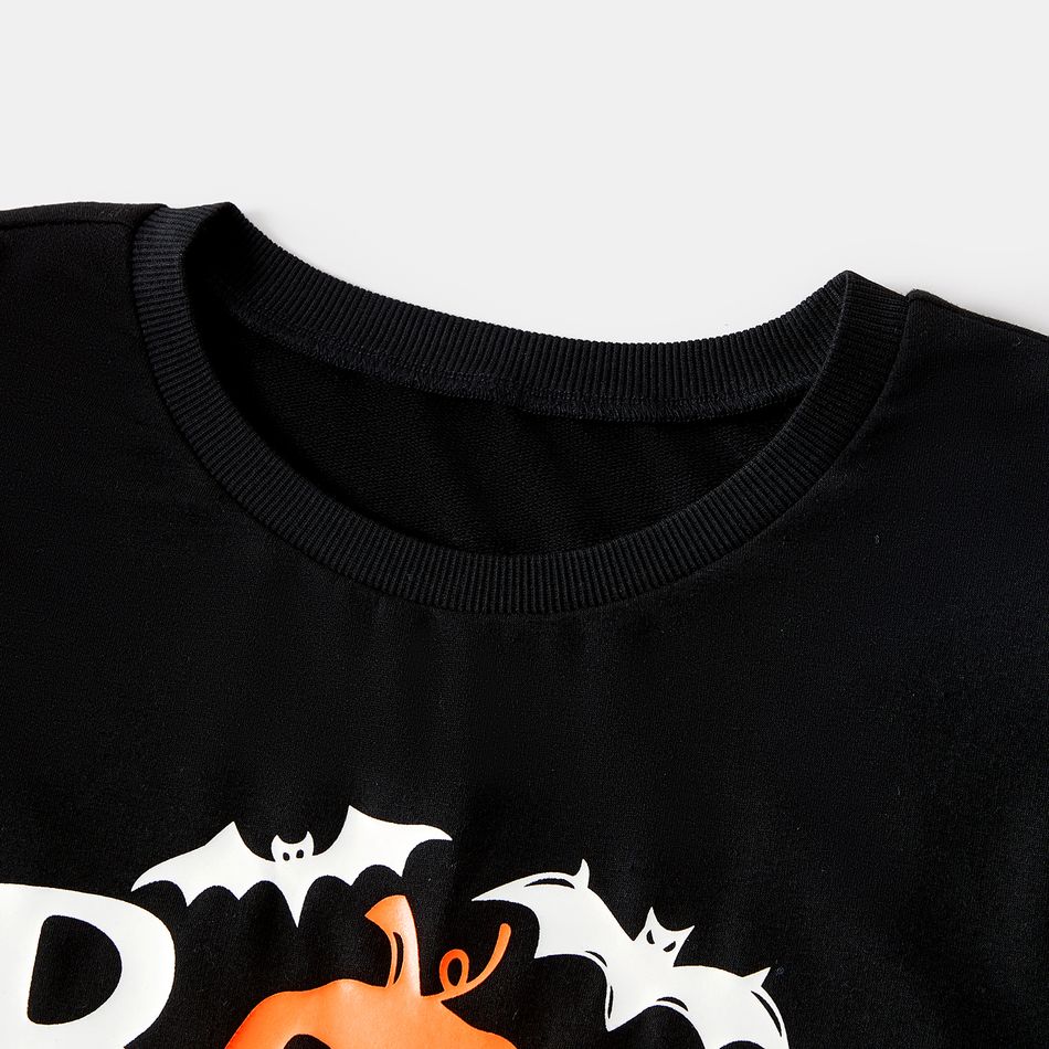 Halloween Glow In The Dark Pumpkin & Letter Print Family Matching Long-sleeve Sweatshirts Black big image 5