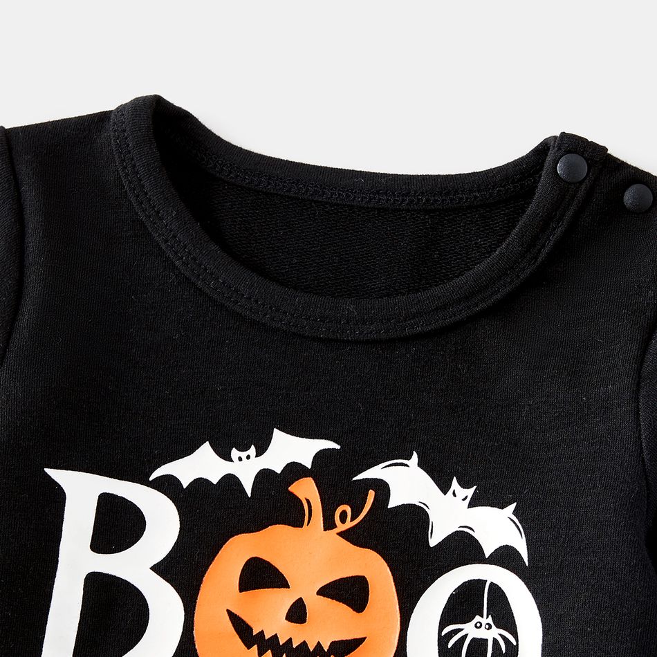 Halloween Glow In The Dark Pumpkin & Letter Print Family Matching Long-sleeve Sweatshirts Black big image 14