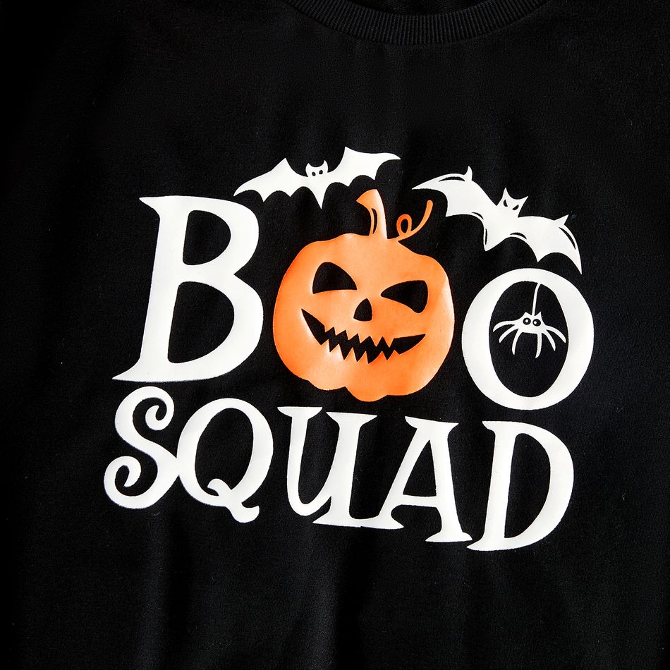 Halloween Glow In The Dark Pumpkin & Letter Print Family Matching Long-sleeve Sweatshirts Black big image 6