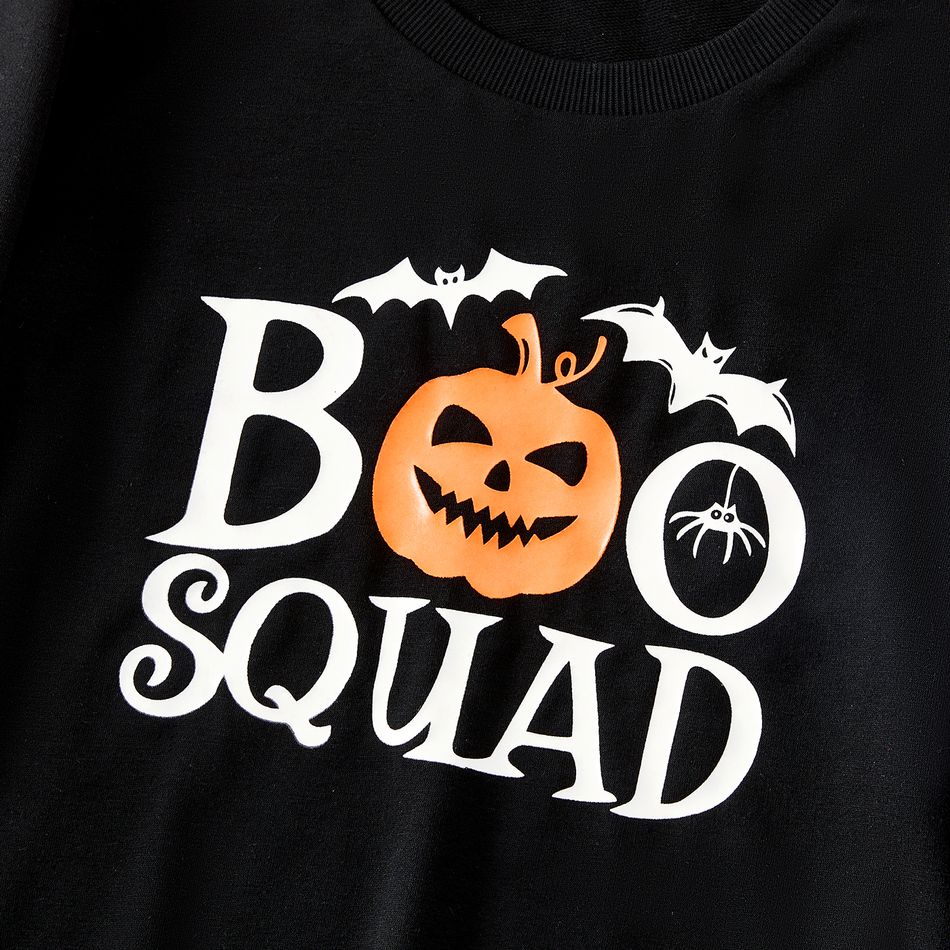 Halloween Glow In The Dark Pumpkin & Letter Print Family Matching Long-sleeve Sweatshirts Black big image 9