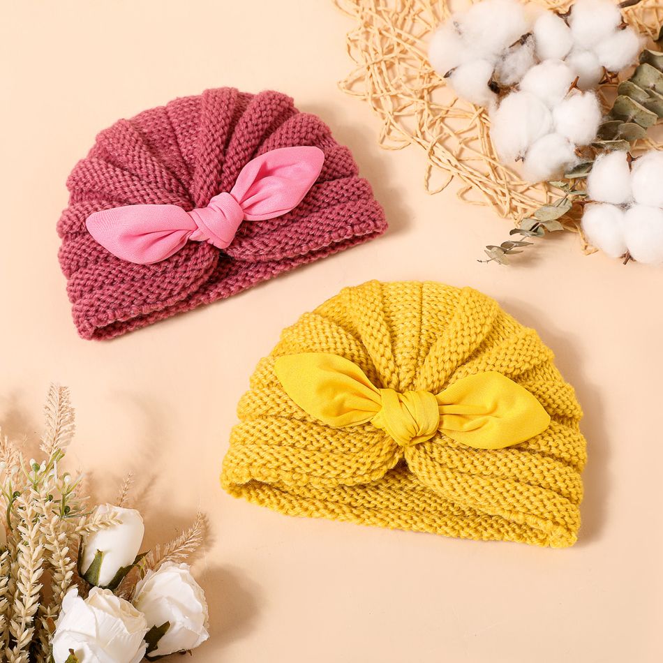 Baby / Toddler Bow Decor Knitted Beanie Hat Pink big image 6