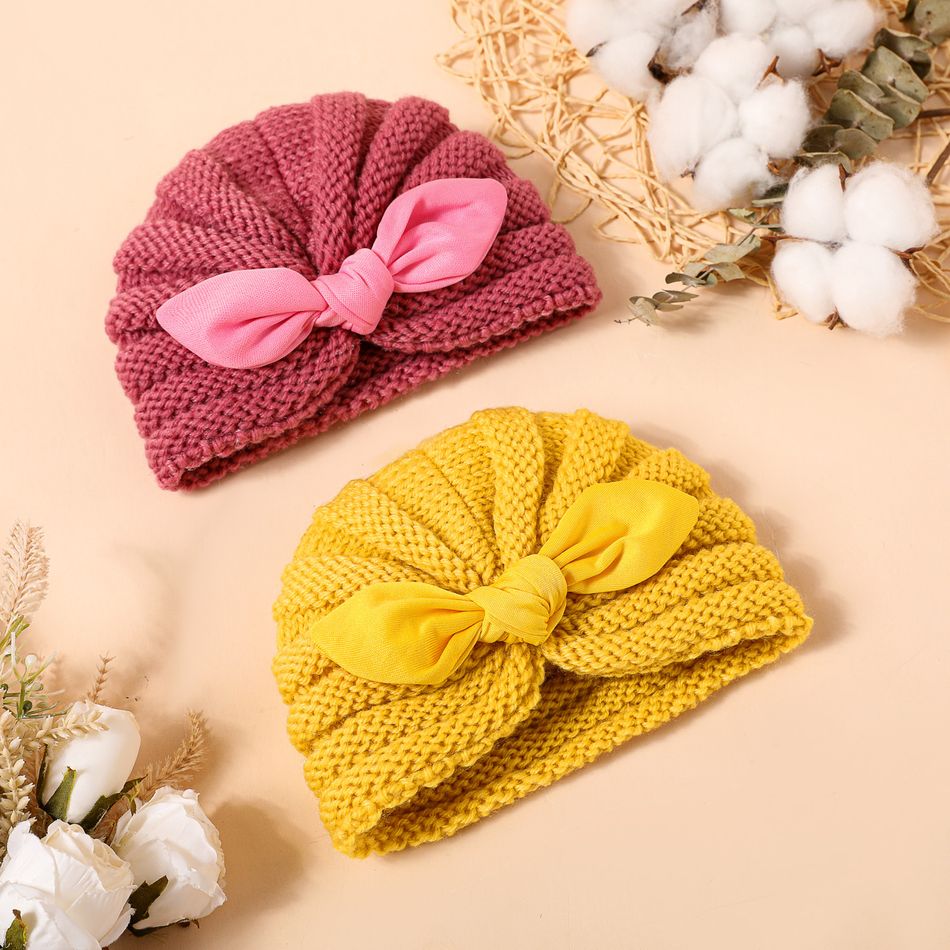 Baby / Toddler Bow Decor Knitted Beanie Hat Pink