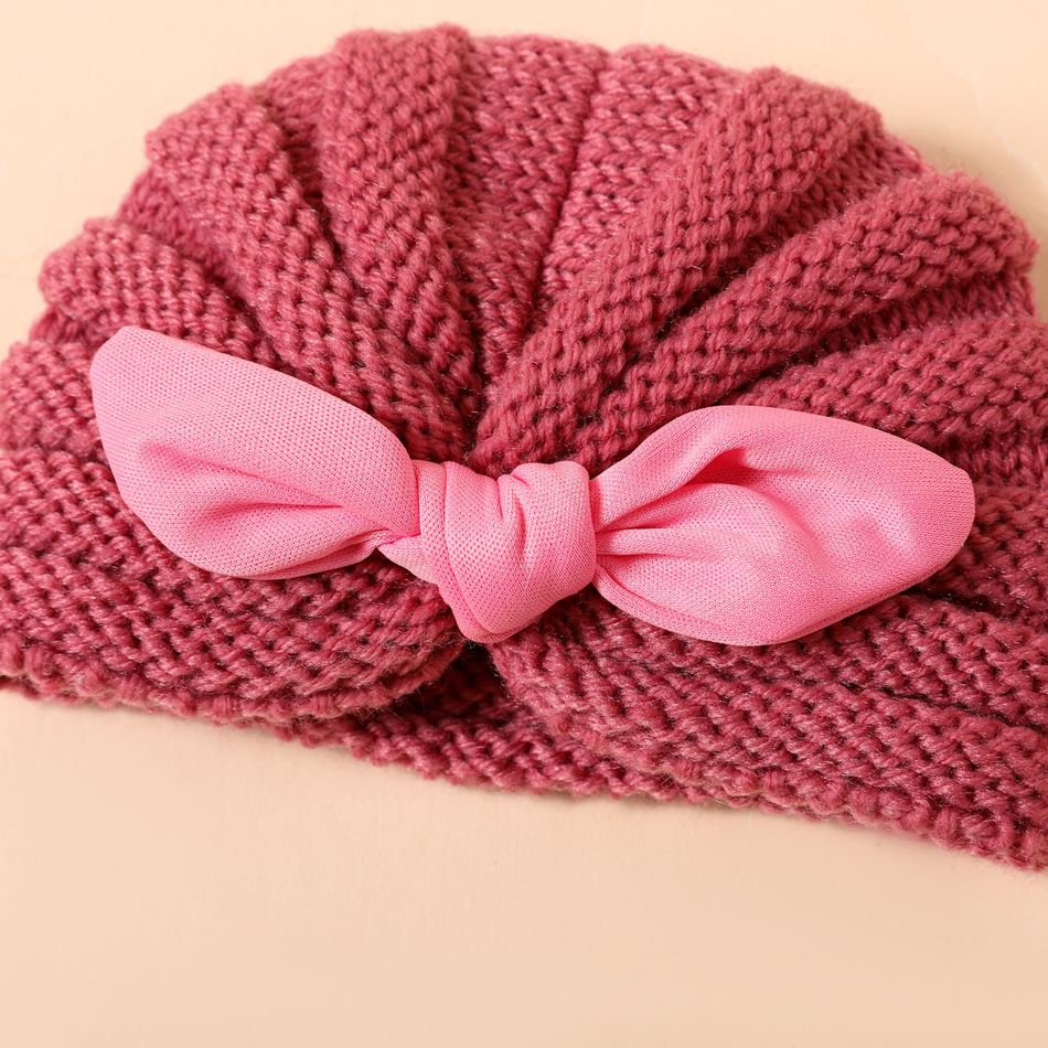 Baby / Toddler Bow Decor Knitted Beanie Hat Pink big image 2