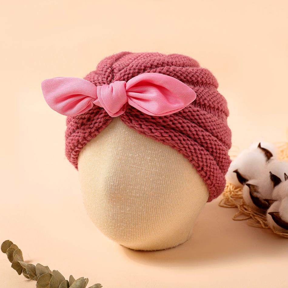 Baby / Toddler Bow Decor Knitted Beanie Hat Pink big image 5