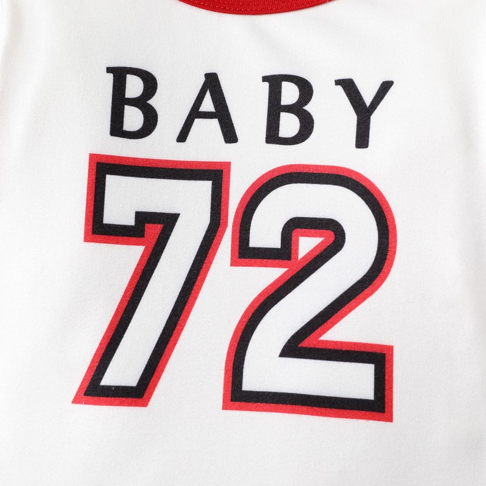 2pcs Baby Boy Number & Letter Print Colorblock Long-sleeve Romper with Hat Set White big image 3