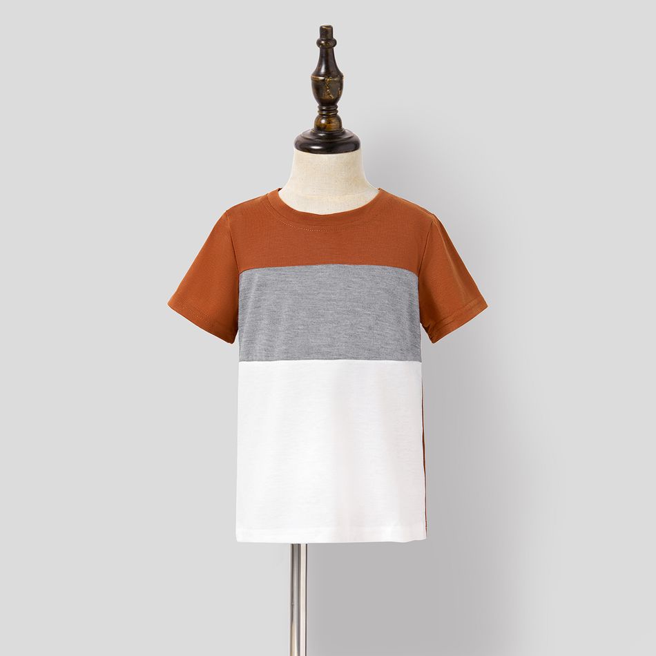 Family Matching Solid Swiss Dot Flutter-sleeve Asymmetric Ruffle Hem Dresses and Short-sleeve Colorblock T-shirts Sets Dullorange big image 21